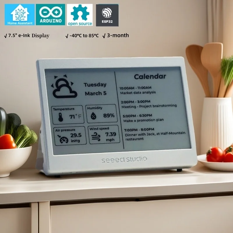 XIAO 7.5" ePaper Panel,e-Ink Screen Display 800×480 esp32 Home Assistant, Compatible with TRMNL, 2000mAh Rechargeable Battery 